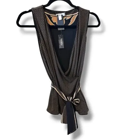 NEW White House Black Market WHBM Medallion Jersey Reversible Belted Blouse - Picture 3 of 8